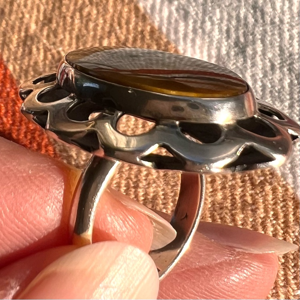 Mexican Silver Tiger Eye Statement Ring - image 5